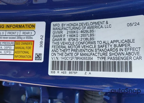 2024 Honda Accord Hybrid Sport-L from USA, damaged, VIN 1HGCY2F78RA065354